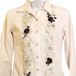 Brooks And Dunn Panhandle Slim Shirt Womens XS Long Sleeve Floral Embroidered Pe